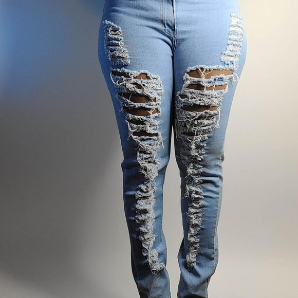 Women These Distressed Jeans Will High Waisted Skinny Jeans Blue Size UK 28" - Picture 1 of 4